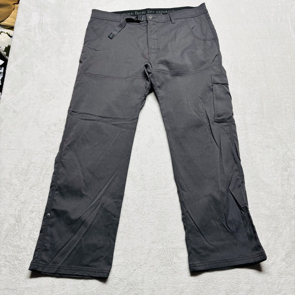 Prana Zion Pants Men's 38x30 Stretch Relaxed Fit Belted Cargo Grey Straight‎ Fit
